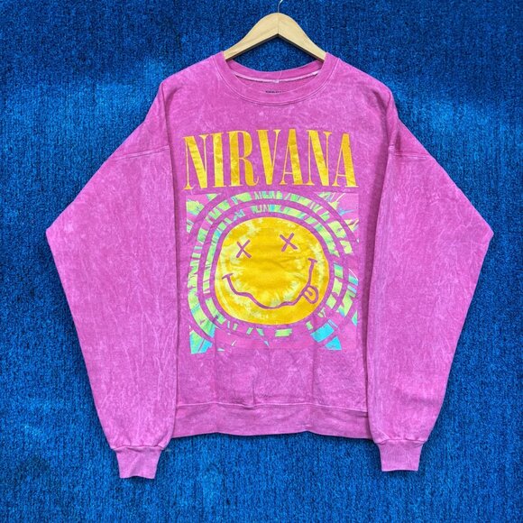 Nirvana Nevermind Color-burst Smiley Grunge Band Crewneck XL - Picture 1 of 4